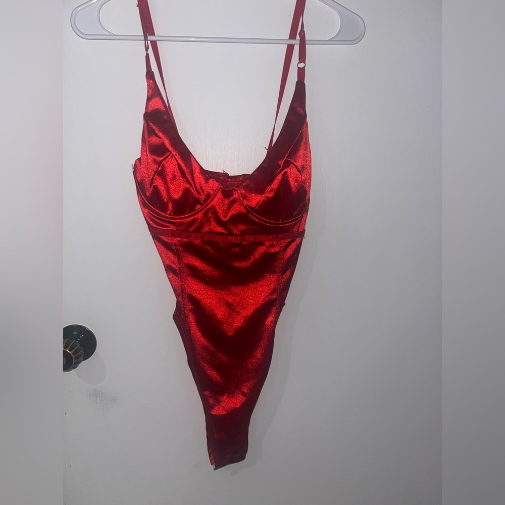 Elegant Red Satin Bodysuit